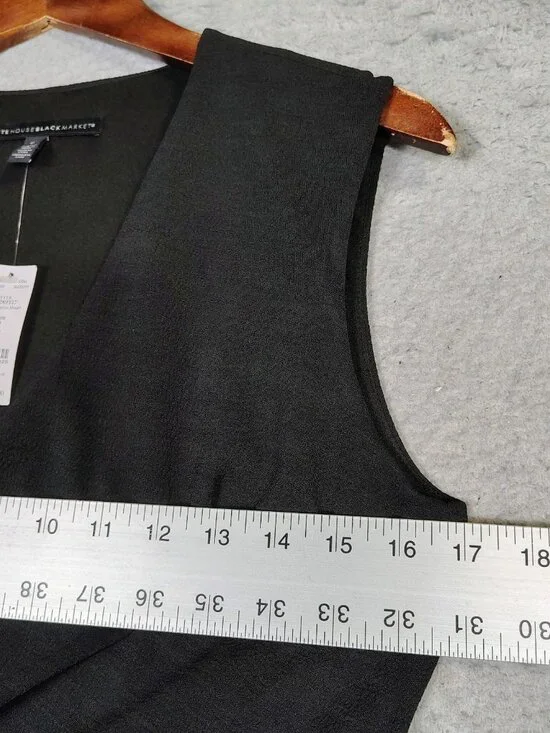 White House Black Market Dress Women 6 Black Sheath V-Neck Ruched Minimalist NWT - Picture 5 of 11